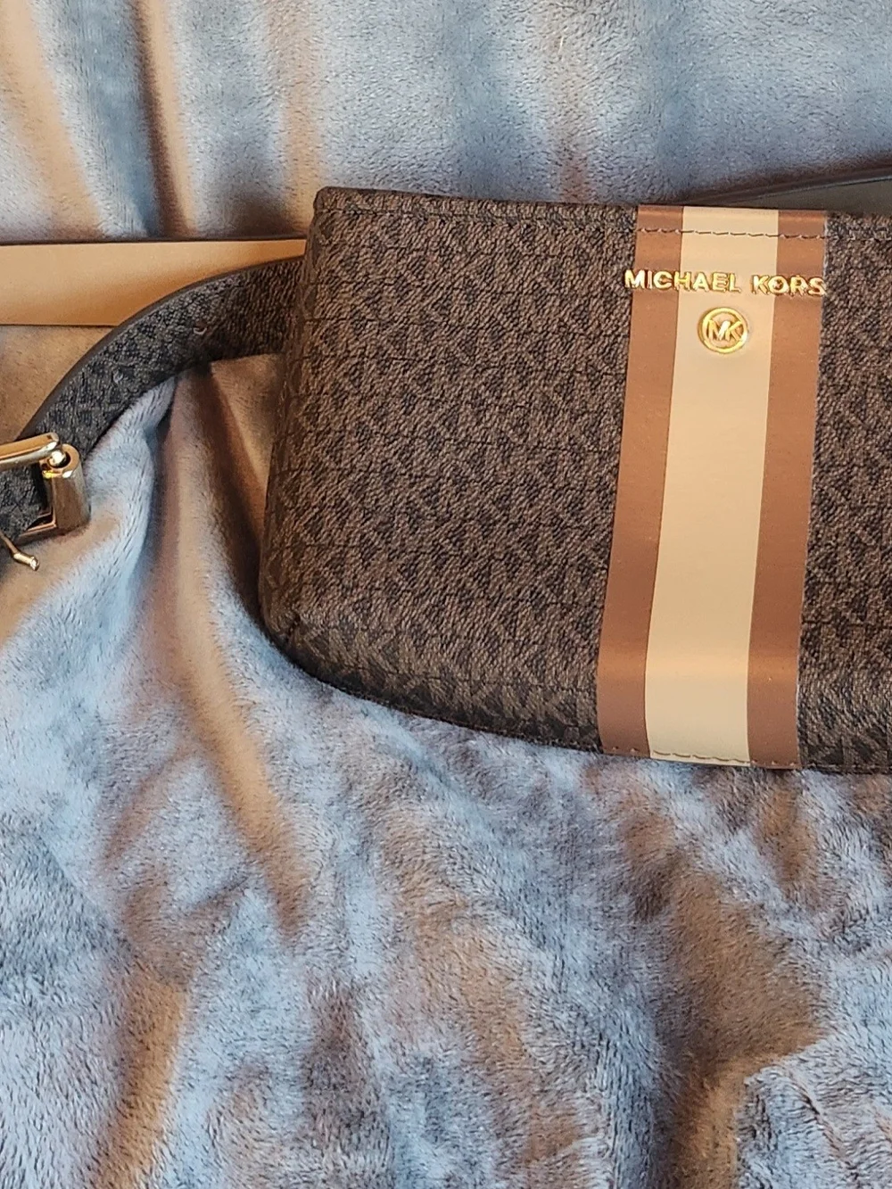 Michael Kors Brown and Cream Signature Stripe Crossbody